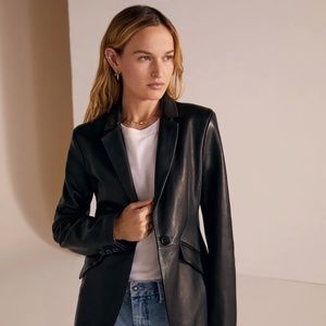 Favorite Daughter THE LEATHER FAVORITE BLAZER black lamb leather suiting XS 0 2
